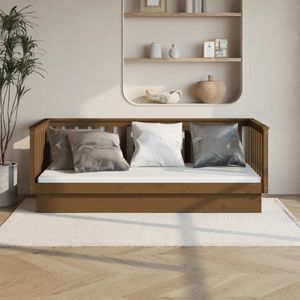 The Living Store Slaapbank Hout - 207.5 x 107 x 76 cm - Massief grenenhout - 3-zijdig bedhek