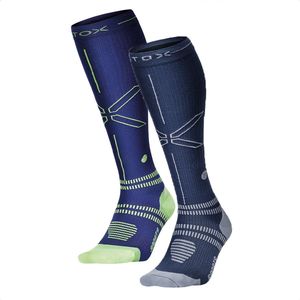 STOX Energy Socks - 2 Pack Sportsokken voor Mannen - Premium Compressiesokken - Kleuren: Donkerblauw/Geel en Blauw/Grijs - Maat: XLarge - 2 Paar - Voordeel