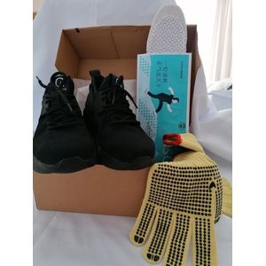 MOHE Safety Sneakers -Kit 3-1 - Veiligheidsschoen - Stalen neus – Licht gewicht - Spijker bestendig - Anti-slip-snijhandschoen – Geurzool - Zwart/Rood – maat 43