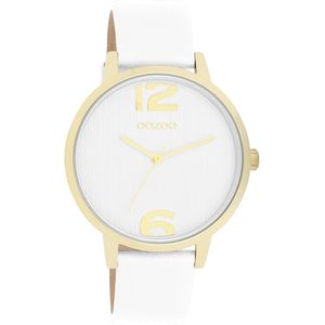 Goudkleurige OOZOO horloge met witte leren band - C11340