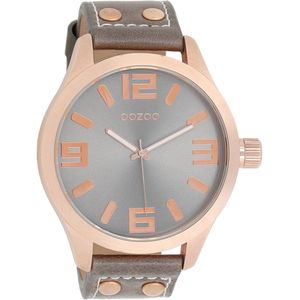 OOZOO Timepieces - Rosé goudkleurige horloge met grijze leren band - C1103