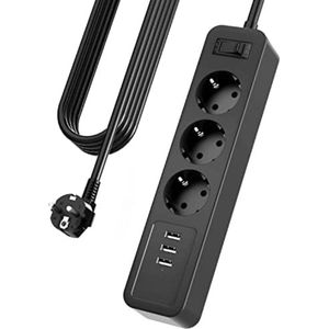 Stekkerdoos met usb - 3-weg USB-stekkerdoos met 3 USB-oplaadpoorten Meerdere stopcontacten, wandmontage (3680 W) met 5 m kabel