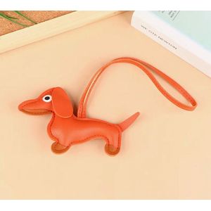 Teckel - Sleutelhanger - Leder - Oranje - Teckelsleutelhanger - Tashanger - Leer - Hond