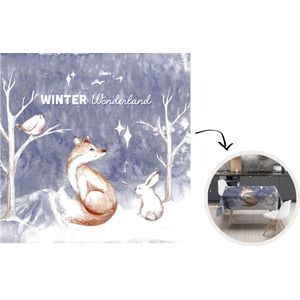 Tafelkleed - Tafellaken - 100x100 cm - Winter - Sneeuw - Vos - Binnen en Buiten