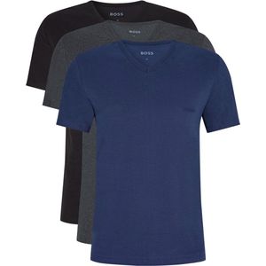 HUGO BOSS Classic T-shirts regular fit (3-pack) - heren T-shirts V-hals - navy - grijs - zwart - Maat: S