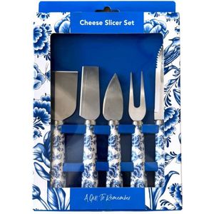 Kaasmessenset – set van 5 kaasmesjes – Delfts blauw – hollands kaasmes - Hollandse cadeautjes – Holland souvenir – typisch Nederlands