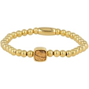 *Gouden elastische bedelarmband met Picture Jasper edelsteen - Gouden armband met Picture Jasper edelsteen - Met luxe cadeauverpakking