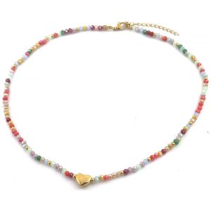Ketting - verstelbaar - sieraad - accessoire - RVS - stainless steel - 39+5cm - goudkleurig - multicolor - kralen - cadeau - geschenk - feest – feestdagen