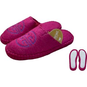 Dames Vilten Pantoffel - Met stoffen zool - Slippers - Mongoolse schapen wol - Maat 38