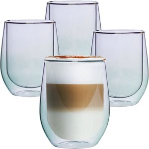 Groene Dubbelwandige Koffieglazen - Dubbelwandige Theeglazen - Cappuccino Glazen - 300ML - Set Van 4
