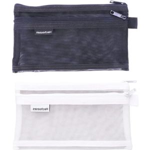 205 cm grote etui pennenhouder dubbele transparante mesh meisjes jongens grote capaciteit school stationaire kantoor potlood etui opslag make-up tas (zwart+wit)