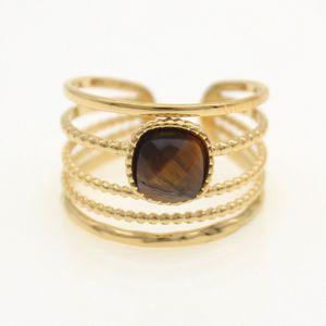 Statement ring R07 tiger eye stainless steel, adjustable