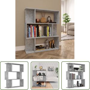 The Living Store Boekenkast/kamerscherm 80x24x96 cm bewerkt hout betongrijs - Boekenkast - Houten Boekenkast - Grijze Boekenkast - Vintage Boekenkast - Industriële Boekenkast