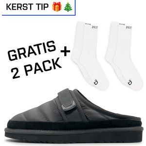 Dutch'D ® - Luxe pantoffel + Gratis sokken! - Sloffen - Designer- Ease Mule zwart - Maat 37 - Echt wol! - Heerlijk warm