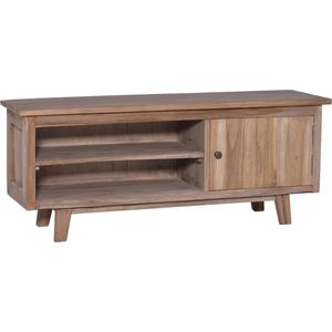 The Living Store TV-meubel koloniale stijl - 100 x 30 x 40 cm - massief teakhout - 2 vakken en 1 deur