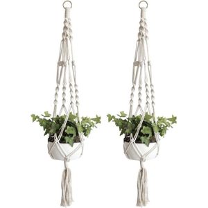 Plantenhanger macramé - Luxe gevlochten touw katoen - 2 stuks - plantenpot ophangen