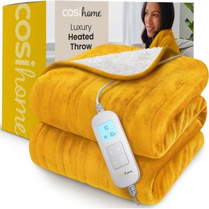 Wasbare Elektrisch Deken 180x130cm - Oververhittingsbeveiling & Afstandsbediening - Fleece Warmtedeken 2 Persoons - Bovendeken Incl. Timer & 10 Temperatuurstanden - Geel