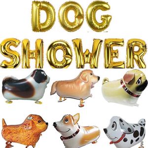 Folie ballon letter set Dog Shower goud inclusief 6 grote airwalker honden ballonnen - dogshower - hond - huisdier - ballon