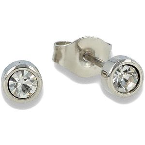 Edelstalen oorsteker met witte zirkonia steen 4 mm - Zilverkleurige oorbellen met wit zirkonia - Met luxe cadeauverpakking