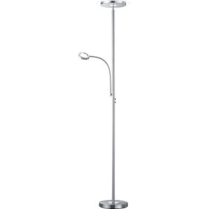 LED Vloerlamp - Trion Aciban - 18W + 4W - Warm Wit 3000K - 2-lichts - Dimbaar - Rond - Mat Nikkel - Aluminium