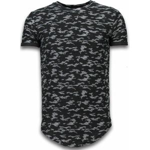 Fashionable Camouflage T-shirt - Long Fit Shirt Army Pattern - Zwart
