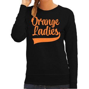 Bellatio Decorations Koningsdag sweater dames - orange ladies - zwart - glitter- oranje feestkleding XS