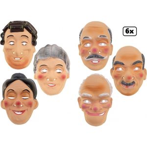 12x Masker Opa en Oma pvc assortie - volwassen masker - carnaval thema feest maskers oma en opa abraham sara