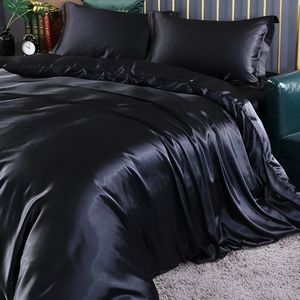 Beddengoed Laken Dekbedovertrek Voorzien Van Volledige Spreien Sets Dubbelzijdige Vierdelige Set Satijnen Zomer Slaapkamer Beddengoed Black