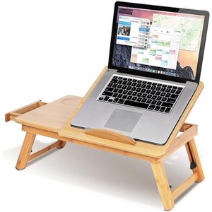 Verstelbaar Bamboe Schootbureau Met Boekenleeslade - Lichtgewicht Laptoplade Stand Voor Thuiskantoor