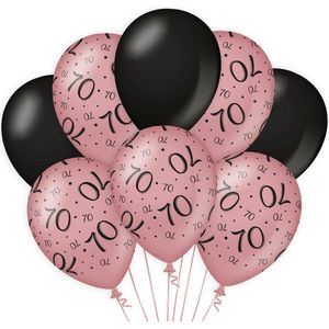 Verjaardag Versiering Pakket 70 jaar (24 stuks) Zwart en Roze - Ballonnen Roze & Zwart - Ballonnen Rose Goud / Black 70 jarige - Verjaardag 70 Birthday Meisje / Vrouw / Dames - Ballonnen verjaardag - Birthday Party Decoratie (70 Jaar)