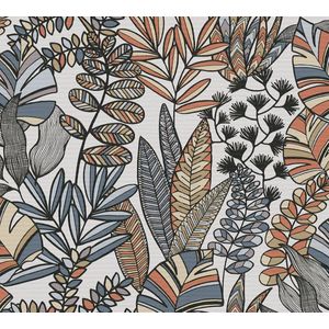 BLADEREN BEHANG | Botanisch - blauw oranje zwart wit - A.S. Création Antigua