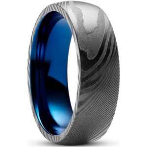 Lucleon - Fortis - Gunmetal ring voor heren van damaststaal en blauw titanium - 7 mm