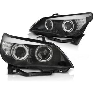 Koplampen dual halo rims BMW E60/E61 03-07 ANGEL EYES CCFL ZWART LED INDIC