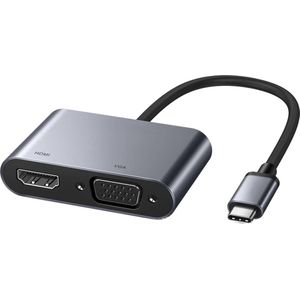 Qost - USB-C naar HDMI en VGA adapter - (4K / 30hz) - Spacegrey - Compatible met Apple Macbook / Chromebook / Surface / XPS / Dell / Lenovo / Samsung / HP