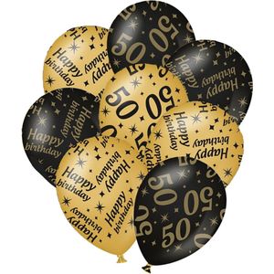 Verjaardag ballonnen - 50 jaar en happy birthday 24x stuks zwart/goud