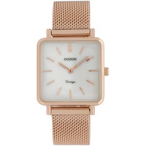 OOZOO Vintage series - rosé goudkleurige horloge met rosé goudkleurige metalen mesh armband - C9846 - Ø28