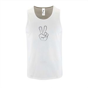 Witte Tanktop sportshirt met ""Peace / Vrede teken"" Print Zilver Size M
