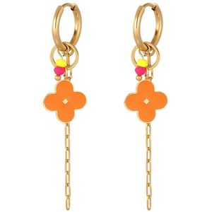oorbellen met klaver en ketting oranje