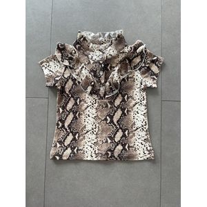 Meisjes shirt met ruffles - T-shirt voor meisjes met een slangenprint in de kleur camel, verkrijgbaar in de maten 92/98 t/m 164/170