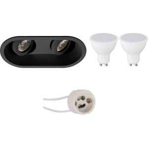 LED Spot Set - Pragmi Zano Pro - GU10 Fitting - Dimbaar - Inbouw Ovaal Dubbel - Mat Zwart - 6W - Natuurlijk Wit 4200K - Kantelbaar - 185x93mm