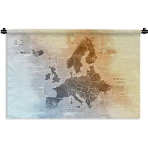 Wandkleed EuropakaartenKerst illustraties - Europakaart in oranje en blauw op krantenpapier Wandkleed katoen 150x100 cm - Wandtapijt met foto