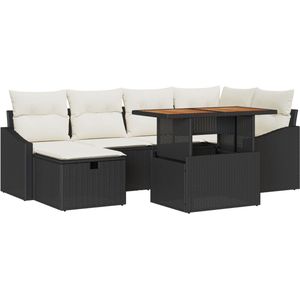 vidaXL - 7-delige - Tuin - Sofa - Set - met - Kussens - Zwart - Poly - Rattan