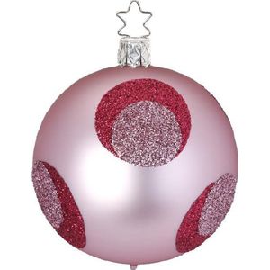 Twee Roze Kerstballen met Grote Rode en Roze Glitter Stippen 8 cm - Handgemaakt in Duitsland