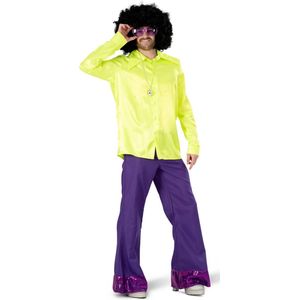 Funny Fashion - Jaren 80 & 90 Kostuum - Oogie Boogie Shirt Man - Geel - Maat 48-50 - Carnavalskleding - Verkleedkleding