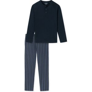 SCHIESSER selected! premium pyjamaset - heren pyjama lang biologisch katoen knoopsluiting gestreept nachtblauw - Maat: XL