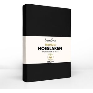 Loom One Premium Hoeslaken – 97% Jersey Katoen / 3% Lycra – 180x220 cm – tot 40cm matrasdikte– 200 g/m² – voor Boxspring-Waterbed - Zwart