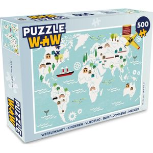 Puzzel Wereldkaart - Kinderen - Vliegtuig - Boot - Jongens - Meisjes - Legpuzzel - Puzzel 500 stukjes