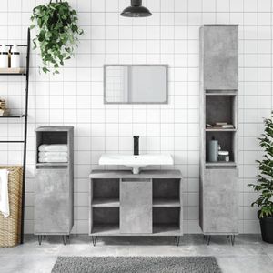 The Living Store Badkaast Betongrijs 80 x 33 x 60 cm - Duurzaam - ruim en flexibel te monteren badkamermeubel met ijzeren poten