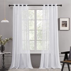 Inovra ® Transparante gordijnen met linneneffect, wit, 260x140