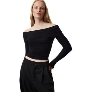 Trendyol Antraciet Carmen Kraag Getailleerd/Past Op Het Lichaam Crop Flexibele Gebreide Blouse Twoaw25Bz00008
